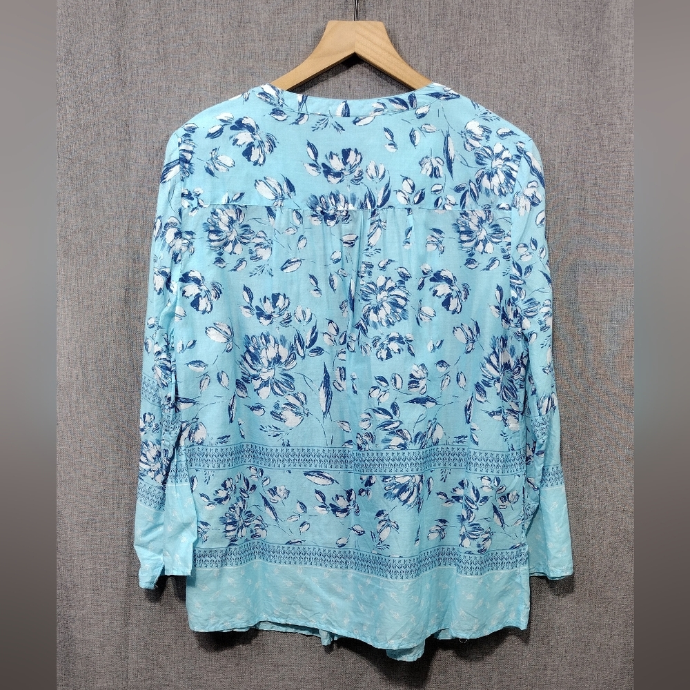 Style & Co. Floral Babydoll Top Women's M Blue Cottagecore Peasant Retro Y2K - Picture 5 of 8